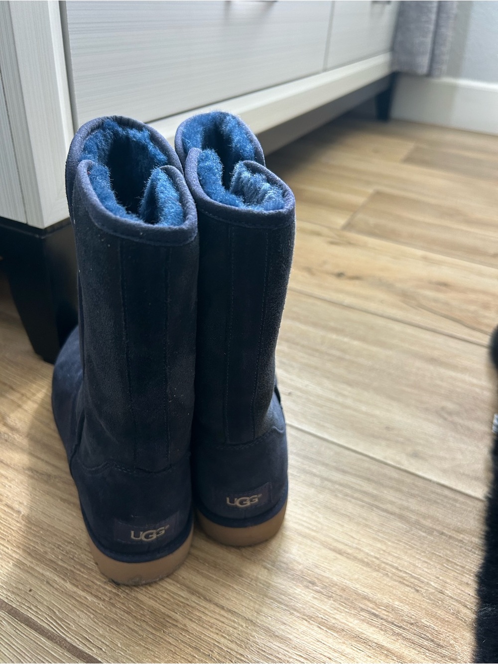 UGG Short Shearling Boot in Navy with Chestnut Sole